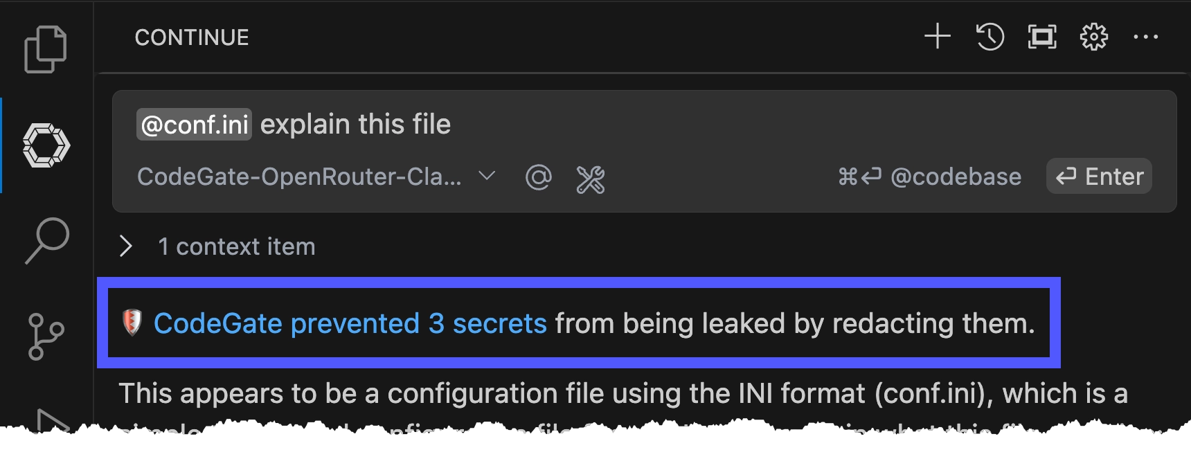 Continue results identifying redacted secrets